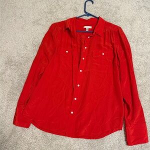 J. Crew Red Silk Button-Down Shirt